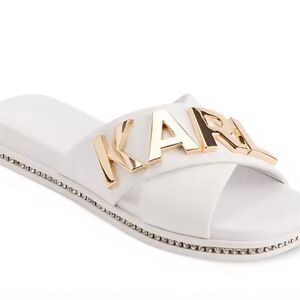 Karl Lagerfeld White and Gold JANIE Slippers